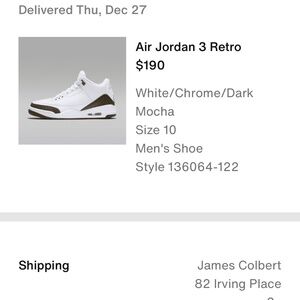 2018 Air Jordan 3 Mocha Men’s Size 10